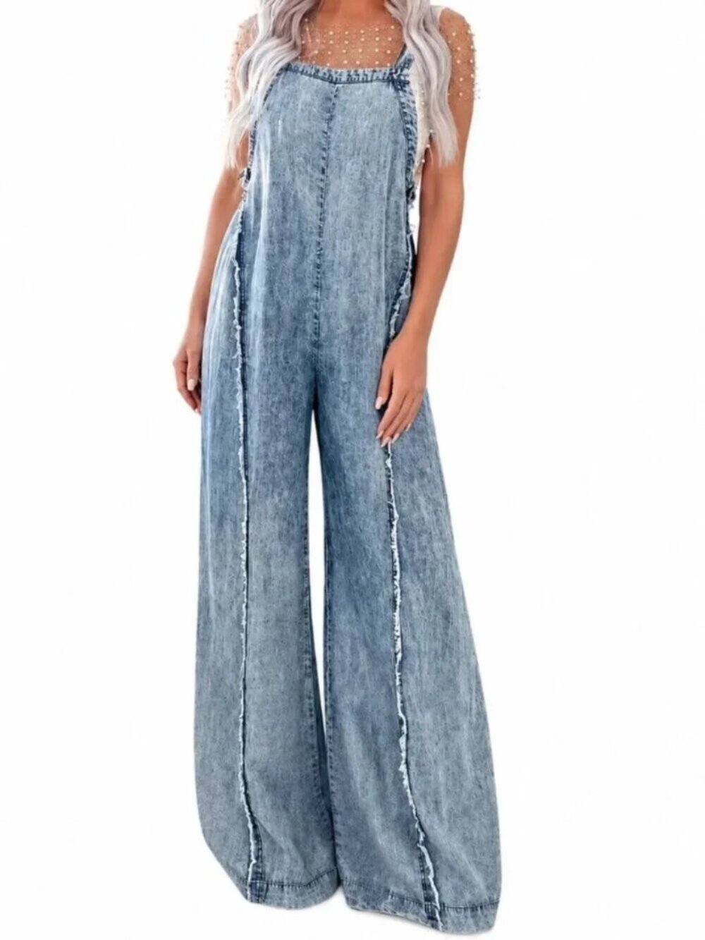 Vintage-Washed Raw Trim Denim Overalls